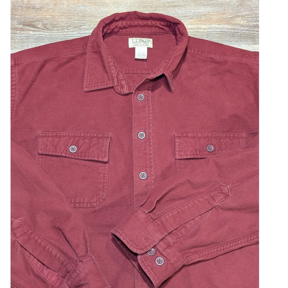 LL Bean Mens Burgundy Chambray‎ Work Shirt Long Sleeve Size XXL Tall